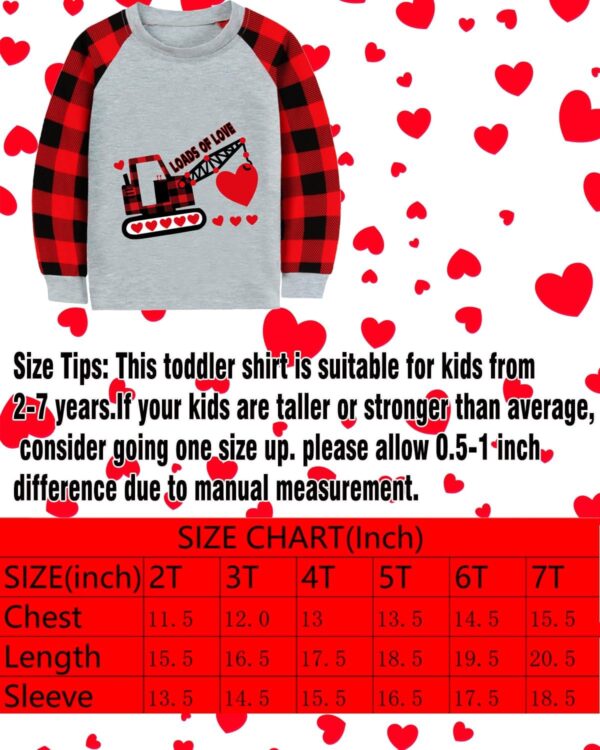 CM-Kid Toddler Boys Valentine Day Shirt Monster Truck Dino Train Heart Tshirt Red Plaid Long Sleeve Tops for Kids 2-7 Years