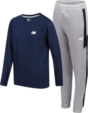 New Balance Boys' Tracksuit Set - 2 Piece Long Sleeve Poly Thermal Shirt and Tricot Jogger Sweatpants for Boys (8-20)