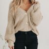 PRETTYGARDEN Women's Chunky Knit Open Front Sweater Long Sleeve Button Loose Short Cardigan Outerwear Coats