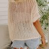 Dokotoo Womens Summer Scoop Neck Short Sleeve Sweater Casual Crochet Hollow Out Knit Tops Pullover Shirts Beach Coverup