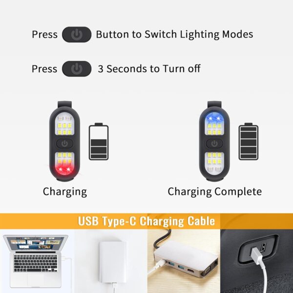 Clip on Flashlight, Running Light for Runners Rechargeable Safety Lights for Walking at Night Hands Free Flashlight Portable LED Work Light Warning Flashing Camping Hiking Walking Dog Black