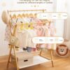 Kids Clothing Rack with 2 Hanging Rods and 4 Hooks, Kid Dress Up Holder with Bottom Storage Shelf, Child Garment Stand, Small and Foldable, Bamboo (Natural)