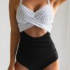 Eomenie Women's One Piece Swimsuits Tummy Control Cutout High Waisted Bathing Suit Wrap Tie Back 1 Piece Swimsuit