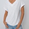 Womens Cap Sleeve Summer Tops V Neck Eyelet Embroidery T Shirts Loose Fit Casual Fashion Clothes