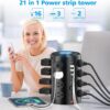 Tower Power Strip Surge Protector with 16 Outlets and 5 USB Ports (2 USB-C), 6FT Extension Cord with Multiple Outlets,Heavy Duty Charging Station,Home Office Dorm Room Essentials. No Wireless Charging