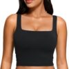 CRZ YOGA Butterluxe Womens Square Neck Longline Sports Bra - Workout Crop Tank Tops Padded Yoga Camisole with Built in Pads