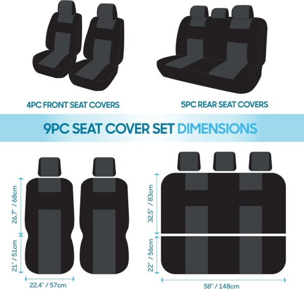 BDK PolyPro Car Seat Covers Full Set in Charcoal on Black – Front and Rear Split Bench for Cars, Easy to Install Cover Set, Accessories Auto Trucks Van SUV