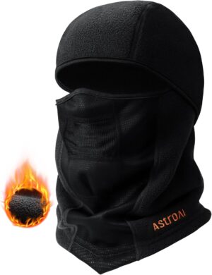 AstroAI Balaclava Ski Mask Winter Fleece Thermal Face Mask Cover for Men Women Warmer Windproof Breathable, Cold Weather Gear for Skiing, Outdoor Work, Motorcycling, Snowboarding, Black-M, 21.5-23"