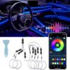 LivTee Smart LED Car Lights Interior with USB Port, LED Strip Fiber Optic Ambient Lighting Car, Wireless App Control, Sync to Music, Car Decorations Interior Accessories Gifts for Women Men, 6 in 1