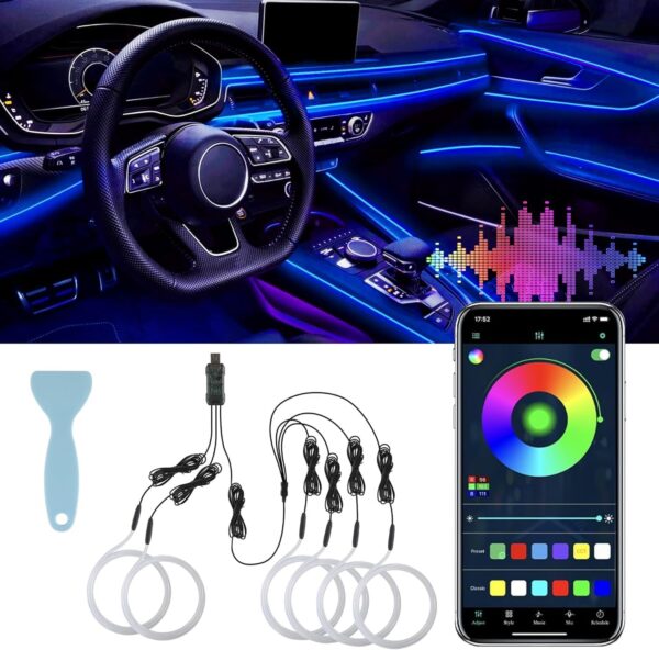 LivTee Smart LED Car Lights Interior with USB Port, LED Strip Fiber Optic Ambient Lighting Car, Wireless App Control, Sync to Music, Car Decorations Interior Accessories Gifts for Women Men, 6 in 1