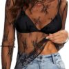 WIHOLL Womens Mesh Sheer Tops Sexy Crew Neck Summer Loose FIt Party Clubwear Shirts