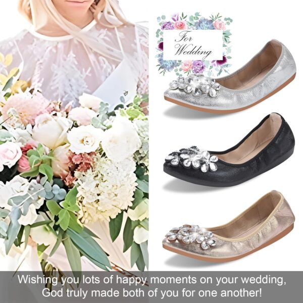 KUNWFNIX Women Ballet Flats Rhinestone Wedding Ballerina Shoes Foldable Sparkly Comfort Slip on Flat Shoes