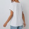 Womens Cap Sleeve Summer Tops V Neck Eyelet Embroidery T Shirts Loose Fit Casual Fashion Clothes