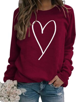 Valentine's Day Crewneck Pullover Shirts Women Long Sleeve Love Heart Sweatshirts Graphic Lover Gift Mother’s Day