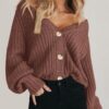 PRETTYGARDEN Women's Chunky Knit Open Front Sweater Long Sleeve Button Loose Short Cardigan Outerwear Coats