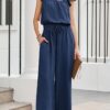 Dokotoo Jumpsuits for Women 2025 Summer Ruffle Sleeves Square Neck Rompers Drawstring Overalls with Pockets