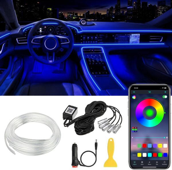 Interior Car LED Strip Lights APP Control, 5 in 1 RGB 16 Million Colors Ambient Lighting Kit with 236 inches Fiber Optic, Music Mode Inside Car Lighting Accessories