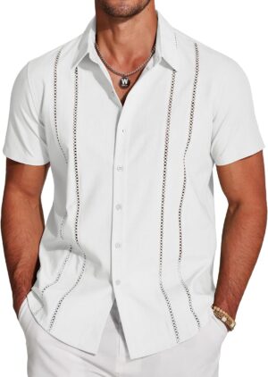 COOFANDY Men's Cuban Guayabera Shirt Short Sleeve Button Down Shirts Casual Summer Beach Linen Shirts