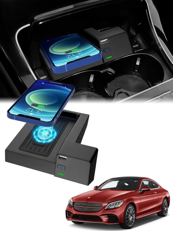 CarQiWireless Wireless Charger for Mercedes Benz C-Class 2015-2022/GLC-Class 2016-2022 Accessories,Automotive Center Console Organizer Wireless Charging Pad for C300/GLC 300 Mercedes Benz Accessories