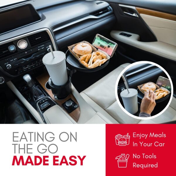 Macally Car Cup Holder Tray and Cup Holder Expander for Car - Enjoy Your Meal - Cup Holder Extender for Car Seat with Phone Slot - 9" Car Food Tray Table and Car Drink Holder for Yeti, Hydroflask