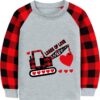 CM-Kid Toddler Boys Valentine Day Shirt Monster Truck Dino Train Heart Tshirt Red Plaid Long Sleeve Tops for Kids 2-7 Years