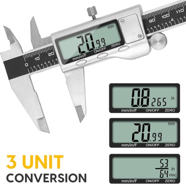 Digital Caliper Measuring Tool, 6 Inch Caliper Tool with Large LCD Screen, Easy Switch from Inch Millimeter Fraction, Stainless Steel Vernier Caliper Digital Micrometer for DIY/Household