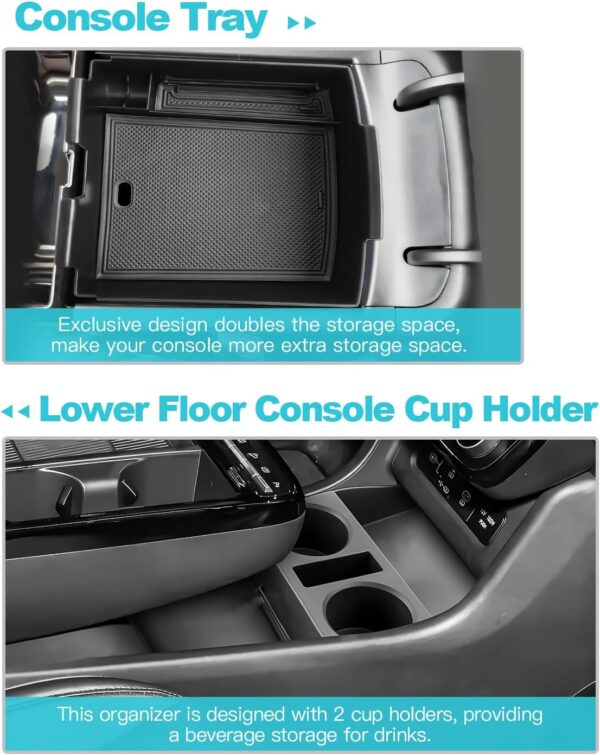 CDEFG 2PCS Lower Center Console Tray Floor Console Organizer with Cup Holder Compatible with 2025 Hyundai Tucson Limited Accessories Middle Console Storage Box