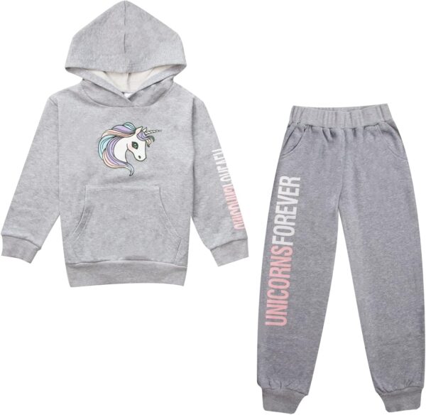 Girls Long Sleeve Hooddie Sweatshirt and Jogger Pants Winter Outfits Unicorn 6-11 Years