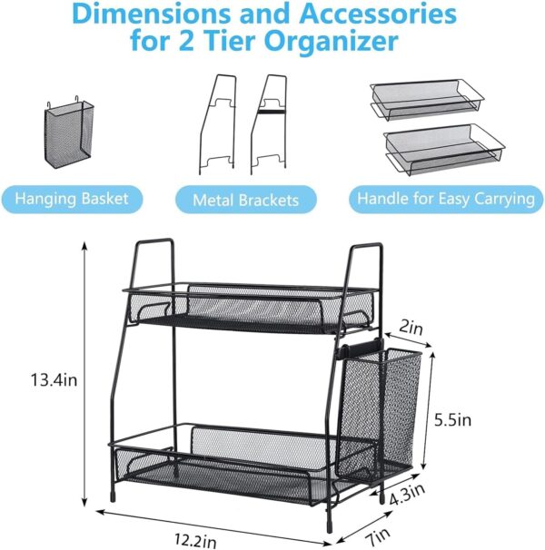 LEMIKKLE Countertop Organizer for Bathroom Counter, The Organizer for Bedroom, Spice Rack Organizer for Kitchen Counter Shelf with Small Basket(2-pack)