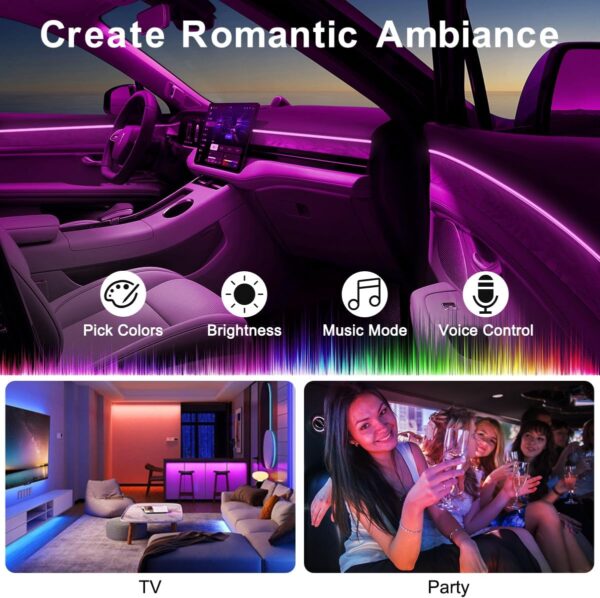 Interior Car LED Strip Lights APP Control, 5 in 1 RGB 16 Million Colors Ambient Lighting Kit with 236 inches Fiber Optic, Music Mode Inside Car Lighting Accessories