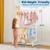 Double Rod Kids Clothing Rack for Hanging Clothes, Small Dress up Storage with Bottom Shelf, Metal Garment Rack for Shirts, Dance Costumes, and Baby Clothes (White)