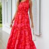 PRETTYGARDEN Women's Summer Floral Maxi Dress Knot One Shoulder Sleeveless Ruffle Flowy Boho Beach Wedding Guest Dresses