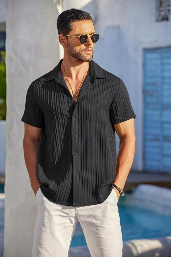 COOFANDY Men's Casual Button Down Shirts Short Sleeve Textured Summer Beach Shirt with Pocket