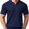 COOFANDY Men's Zipper Polo Shirts Short Sleeve Ribbed Knit Polo T Shirts Fashion Casual Golf Shirts