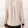 Fayenne Womens Tops Dressy Casual V Neck Color Block Business Casual Blouses Long Sleeve Work Shirts Fall Trendy Clothes