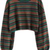 ZAFUL Women's Tribal Ethnic Graphic Cropped Knitwear Bohemian Long Sleeve Pullover Sweater Boho Drop Shoulder Knitted Top