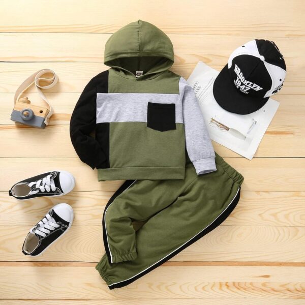 Toddler Baby Boy Clothes Long Sleeve Hooded Pullover Colorblock Sweatshirt + Pants 2Pcs Outfits Set…