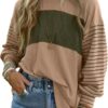 Dokotoo Long Sleeve Spring Tops Oversized 2025 Trendy Round Crew Neck Casual Color Block Womens Shirts Blouses