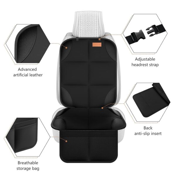 Car Seat Protector, 2Pack Seat Protector Protect Child Seats with Thickest Padding and Non-Slip Backing Mesh Pockets for Baby and Pet,Sedan SUV Truck (Black)