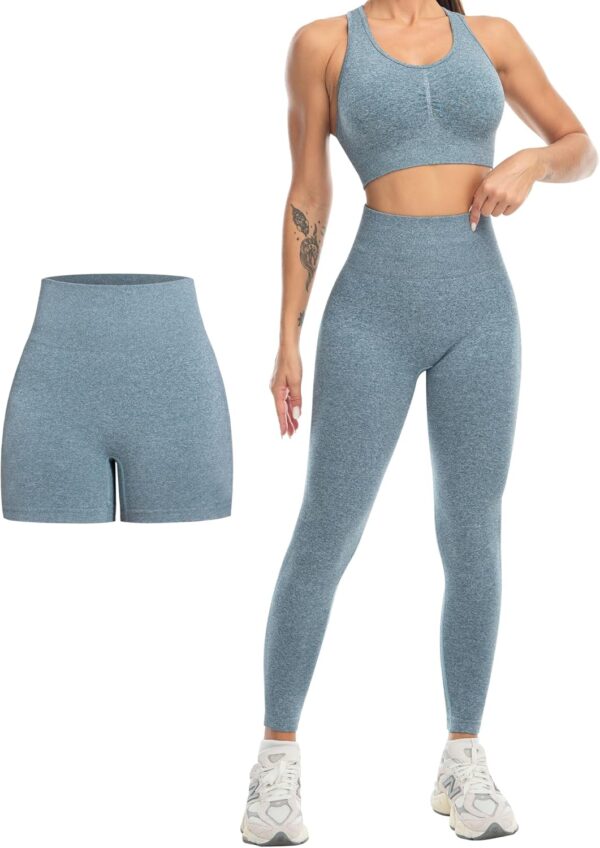 3 Piece Workout Sets for Women Butt Lifting Leggings with High Impact Sports Bra Gym Shorts