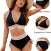 Blooming Jelly Women High Waisted Bikini Sets Tummy Control Swimsuits Color Block Two Piece Drawstring Bathing Suit