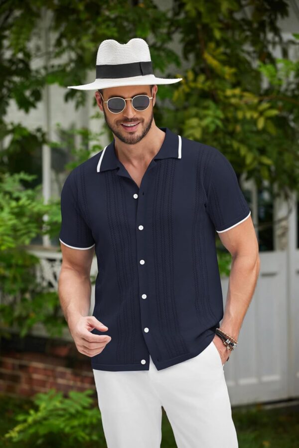 COOFANDY Men's Knit Button Down Shirt Vintage Short Sleeve Polo Shirts Casual Beach Tops