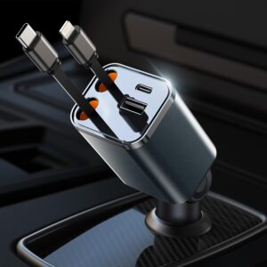 Mini Retractable Car Charger ，87W USB C Car Charger Adapter Phone 16 Car Charger Fast Charging, Gift for Men Women, Car Accessories USBC Car Charger for Phone 16 15 14 13 12 Android, Gray