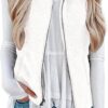 LOMON Womens Fuzzy Sherpa Fleece Jacket Lightweight Vest Cozy Sleeveless Cardigan Zipper Waistcoat Outerwear with Pocket