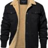 EKLENTSON Men's Winter Jacket Thick Thermal Cotton Warm Fleece Lined Coat Trucker Lapel Work Cargo Jackets for Men