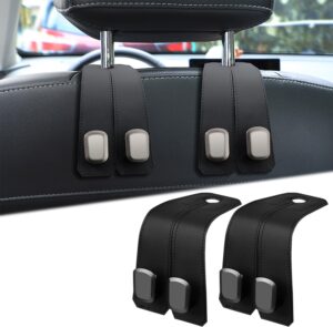 Elegananccy 2 Pack Double Car Seat Headrest Hooks, Leather Car Purse Hanger Holder for Bags, Car Organizers and Storage Accessories for Women(Black)