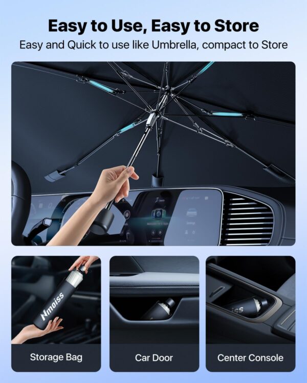 [2025 Upgrade] Nmoiss Windshield Sun Shade Umbrella for Car - [Vinyl Coating] Protect Car from Sun Rays & Heat Damage Keep Cool and Protect Interior, Spring Structure Edge Medium (56" L x 31" W)