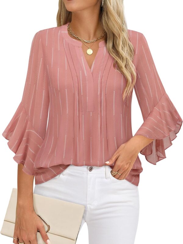 Timeson Women's 3/4 Sleeve Tops Dressy Casual Business Work Blouses Chiffon Office Shirts