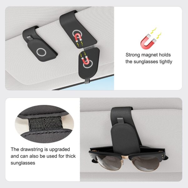 Sotfamily Sunglass Holder for Car Visor, Suede Cloth Magnetic Sunglass Organizer for Car Accessories, 2 Packs, Black