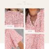 SHEWIN Women's Casual V Neck Floral Print Smocked Short Sleeve Chiffon Blouses Bohemian Top Shirts